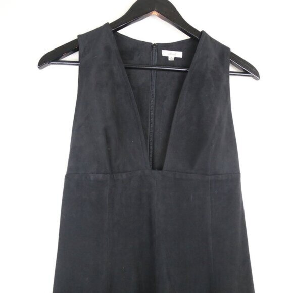 Aritzia Wilfred Montbrun Suede Mini Deep V-neck A-line Black Dress Size 10 - Picture 2 of 7